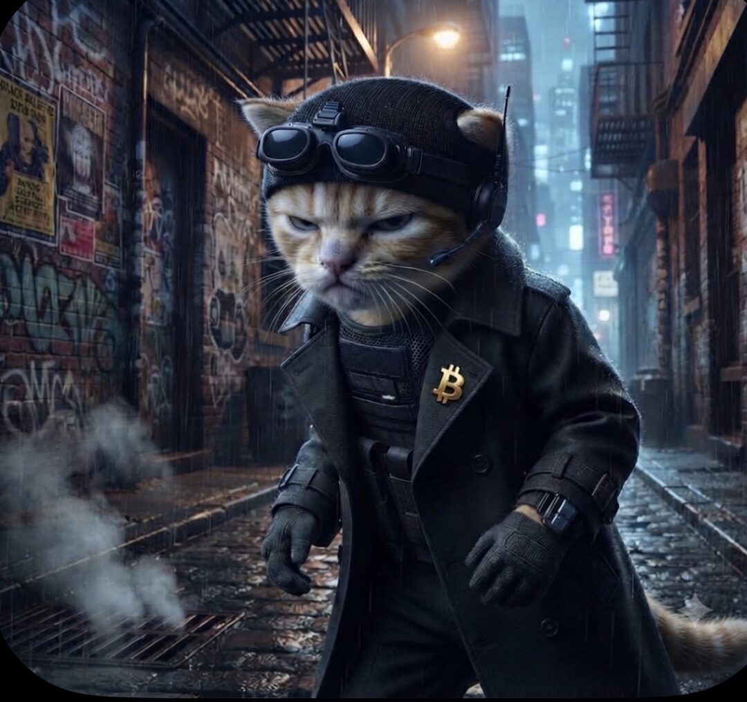 Buy The Cat meme — spy cat in the neon city