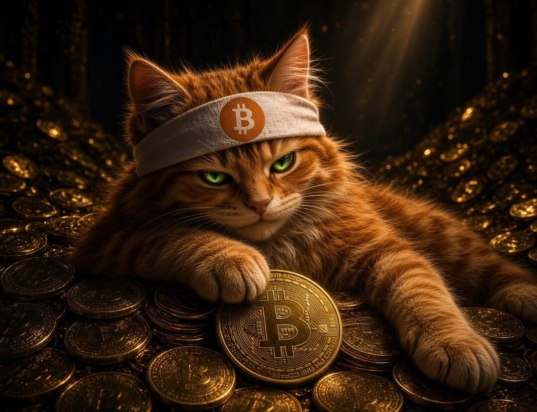 Buy The Cat meme — orange cat lounging on a hoard of coins