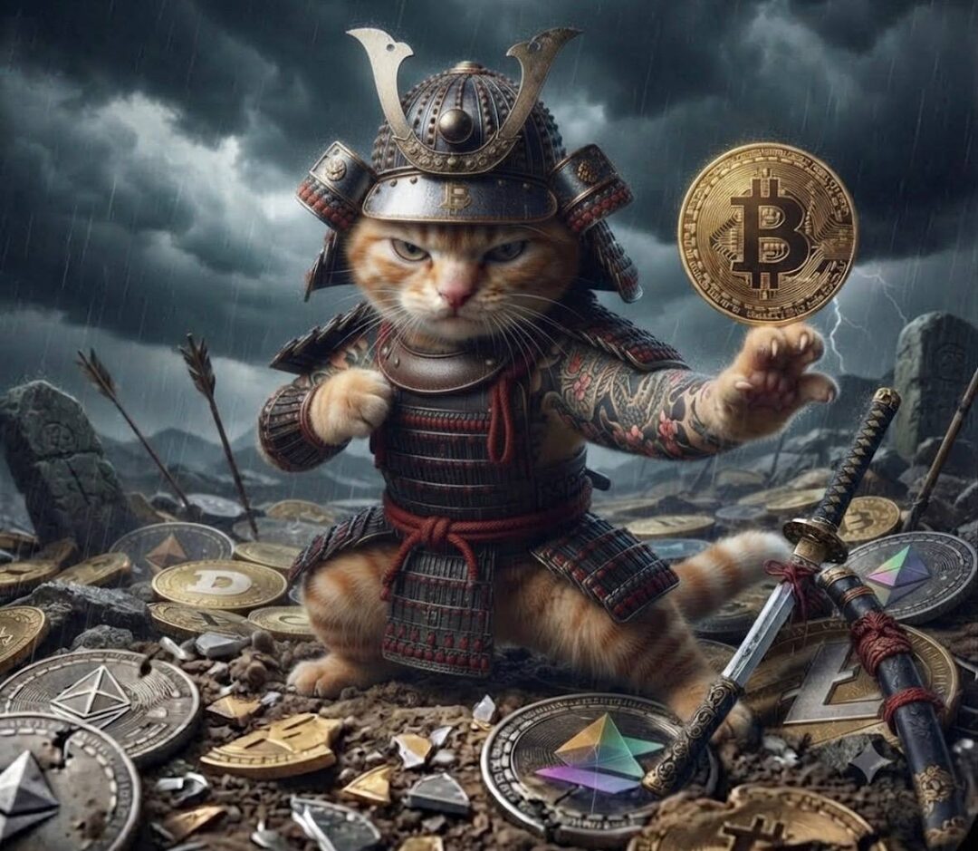 Buy The Cat meme — cat on a Bitcoin bicycle
