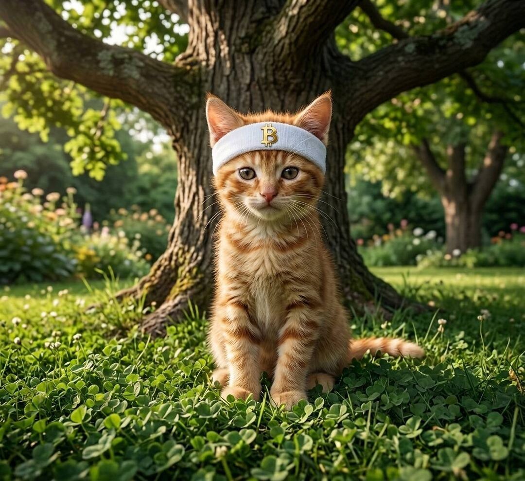 Buy The Cat meme — orchard cat at golden hour