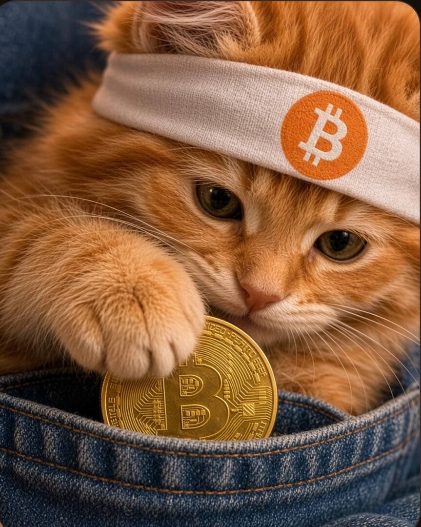 Buy The Cat meme — cat standing guard over the stash
